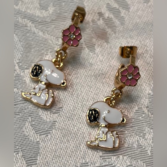 Snoopy Earrings with Woodstock or Snoopy and Flowers Peanuts Officially Licensed - Picture 2 of 6